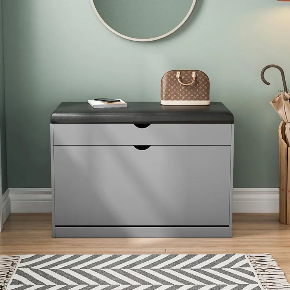 "Entryway Shoe Bench with 3-Tier Rack | Sitting Stool Cabinet for Shoe Storage | Multi-Function Wooden Organizer"
