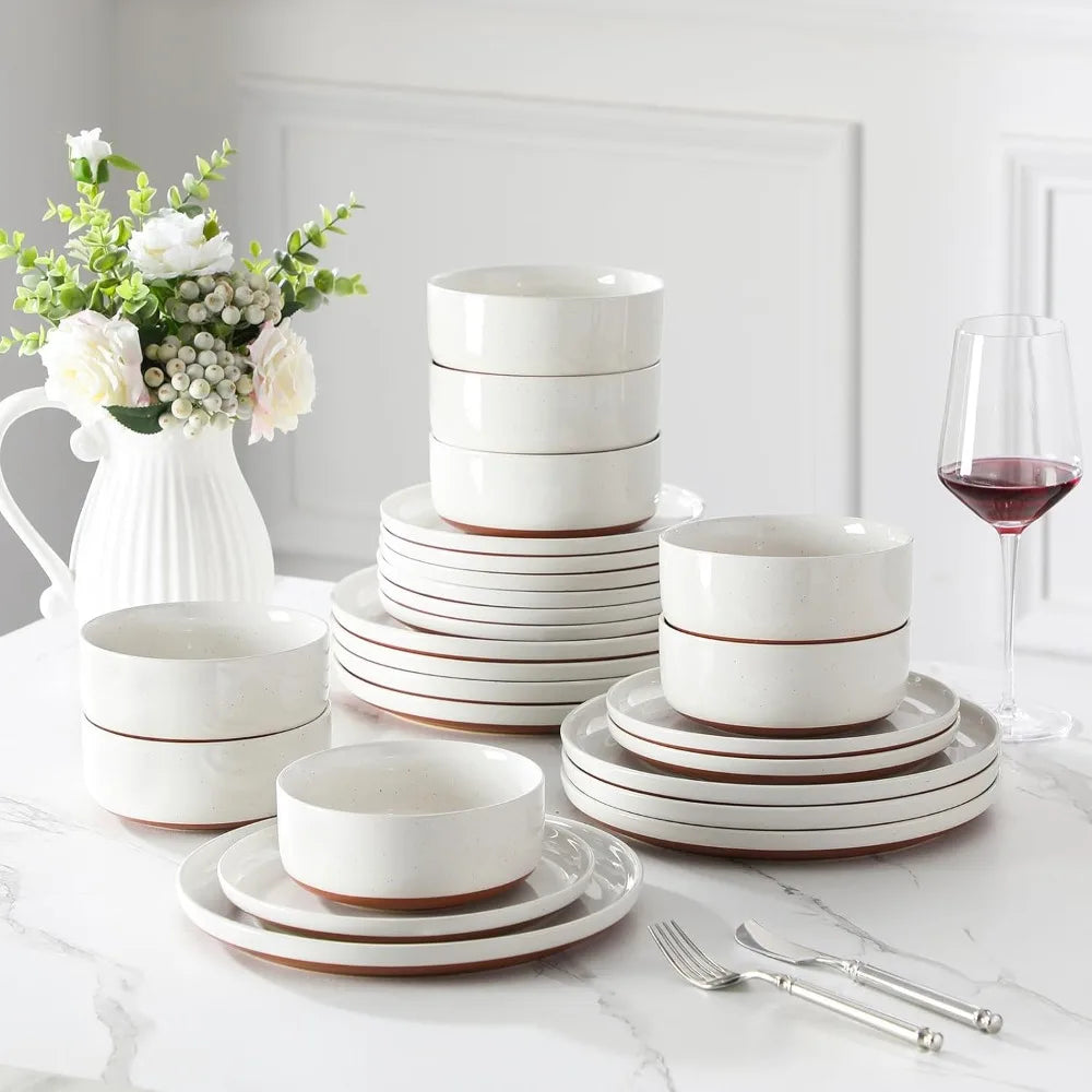 Plates And Bowls Sets, 24 Pieces Modern Ceramic Dinnerware Set For 8 Kitchen Stoneware Dishes Dishware Set