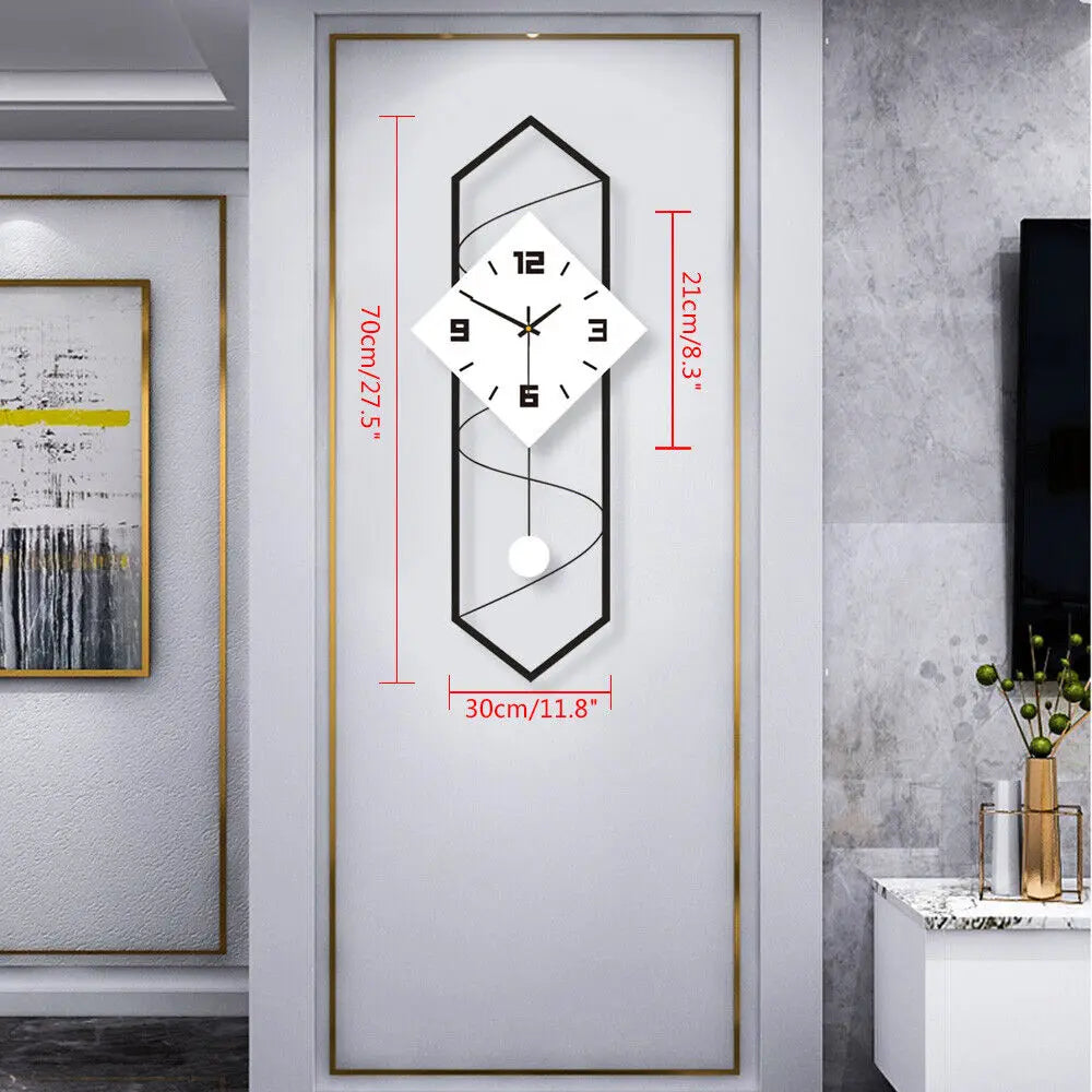 Swing Quartz Silent Wall Clock Metal Modern Wall Clock Large Pendulum Wall Clock Home Decor Clock with Hook