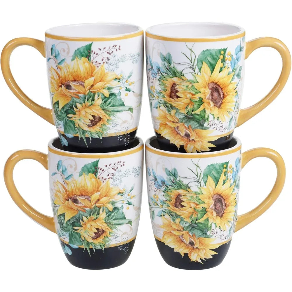 Sunflower-Themed 16-Piece Ceramic Dinnerware Set: Perfect for Autumn Gatherings, Everyday Dining, Brunches, and Hosting Parties