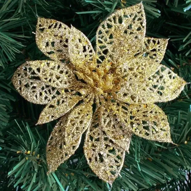 10Pc 6''(10cm) Glitter Hollow Artificial Flower for Children Birthday Party Decoration New Year Christmas Decor for Home Orchid