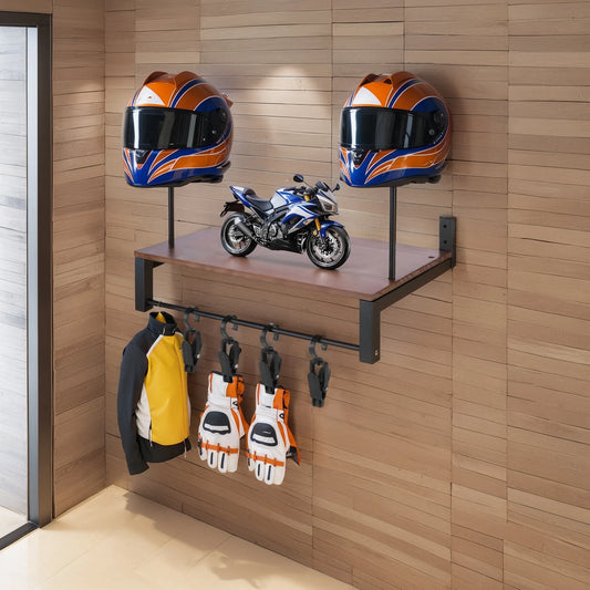 Wooden Helmet Organizer Rack with 5 Hooks Helmet Hanger Wear Resist Metal Helmet Stand for Motorcycle Accesories Storage