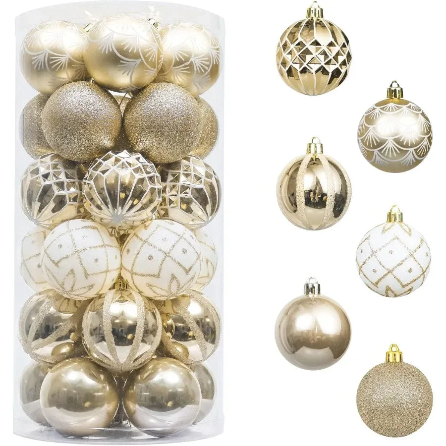 Elegant Shatterproof White and Gold Christmas Tree Decorations Ball Ornaments Set of 30 2 Inches Bulk Holiday Party Decorations