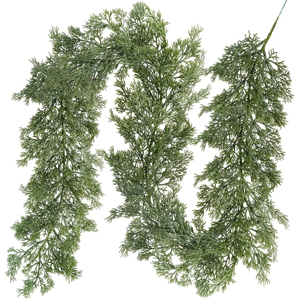 Christmas Artificial Cedar Pine Greenery - 5.2 Ft Cypress Garland for Home Holiday Decor Seasonal Wreath Mantel Banister Dinner