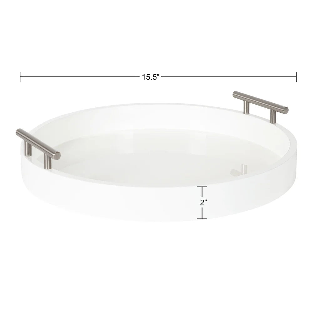 Modern Round Serving Tray Decorative Accent Tray Storage Display with Polished Metal Handles Glossy Finish Protective Pads