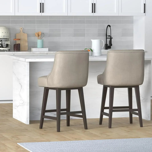 XMSJ.Counter Height Swivel Barstools, FSC Certified 26" H Seat Height Upholstered Bar Stools Set of 2, Performance Fabric in Tan