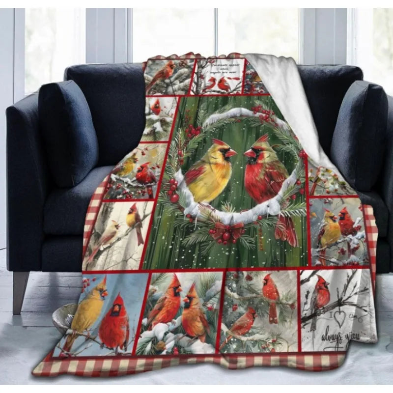 Suitable for boys girls women men Christmas bird gift throw blanket, comfortable plush flannel blanket for bed decoration