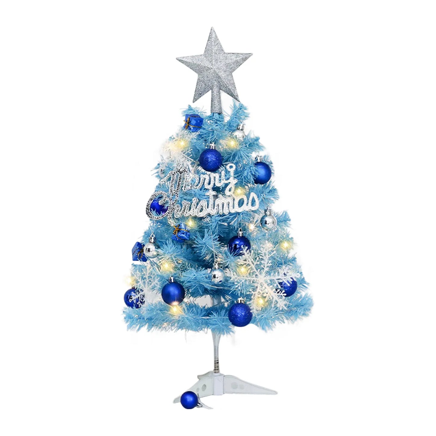 Blue Christmas Tree Set Festive Christmas Decor Mini Tree with Ornaments Lights Party Decor Collectible Home Decor Gift