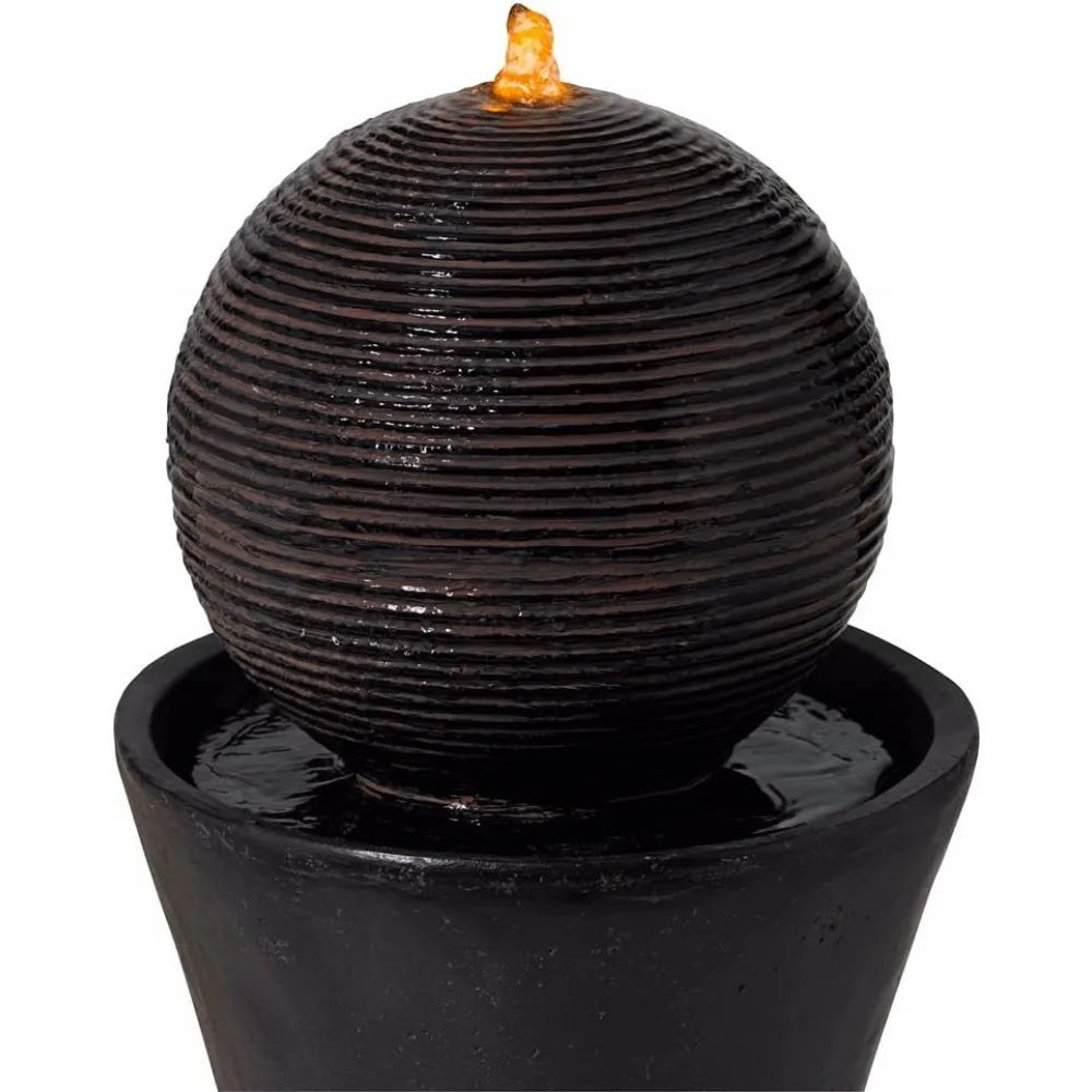 Dark Sphere Modern Zen Outdoor Floor Water Fountain 30" High with LED Light Bubbler Pillar for Garden Patio Backyard Deck Home L