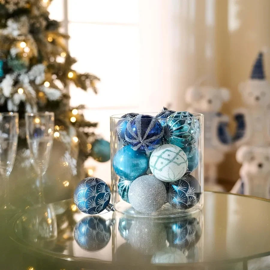 Elegant Shatterproof Christmas Tree Decorations Set with 30 Pieces 2 Inches Navy Blue and Silver Ornaments for Holiday Party an