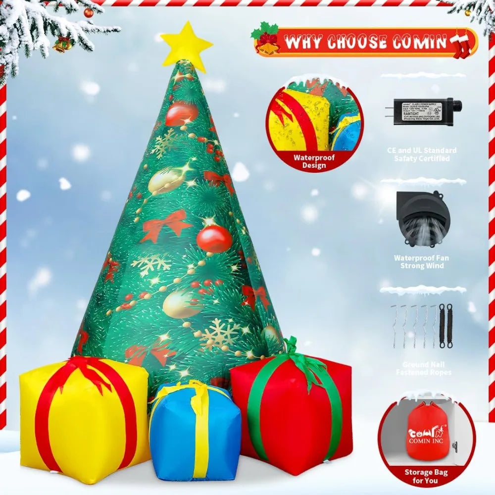 Christmas Tree Outdoor Inflatable Decoration with Built-in LED Lights for Holiday Yard and Lawn