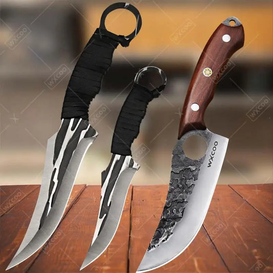 3PCS Kitchen Chef Knife Set Multipurpose Stainless Steel Butcher Boning Fishing Barbecue Utility Outdoor Cooking Knife