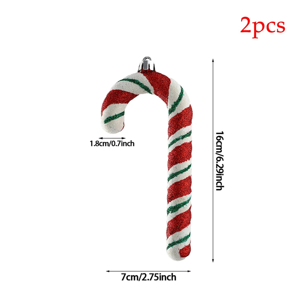 2pc 15cm Large Candy Pendant Christmas Decoration Red And White Lollipop PVC Painted Gold Xmas Tree Decora New Year Kids Gifts