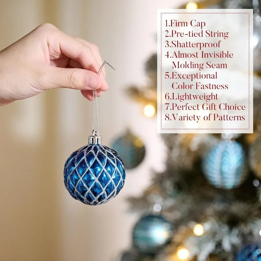 Elegant 16ct Navy Blue and Silver Shatterproof Fall Christmas Tree Decorations Ball Ornaments 2.36 Inches Diameter Ideal for Ho