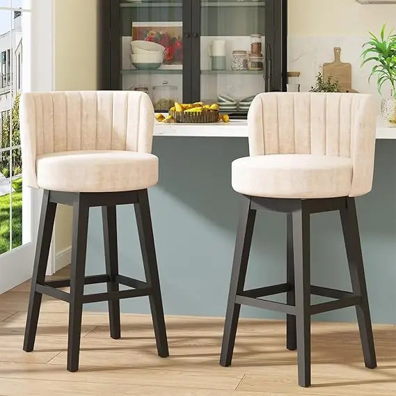 Swivel Bar Stools Set of 2, 30" Seat Height Mid Century Modern Bastools with Back, Bar Height Chairs with Linen Upholstered Sea