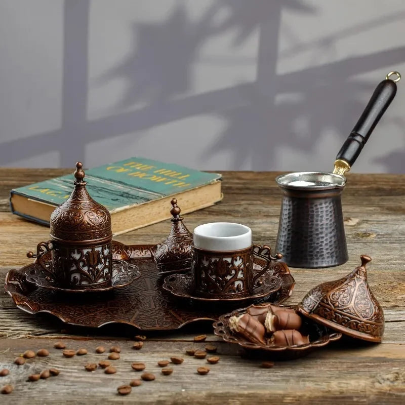 Hot-Sell!Turkish Greek Arabic Coffee Making and Serving Full Set with Cups, Saucers, Lids, Sugar Bowl