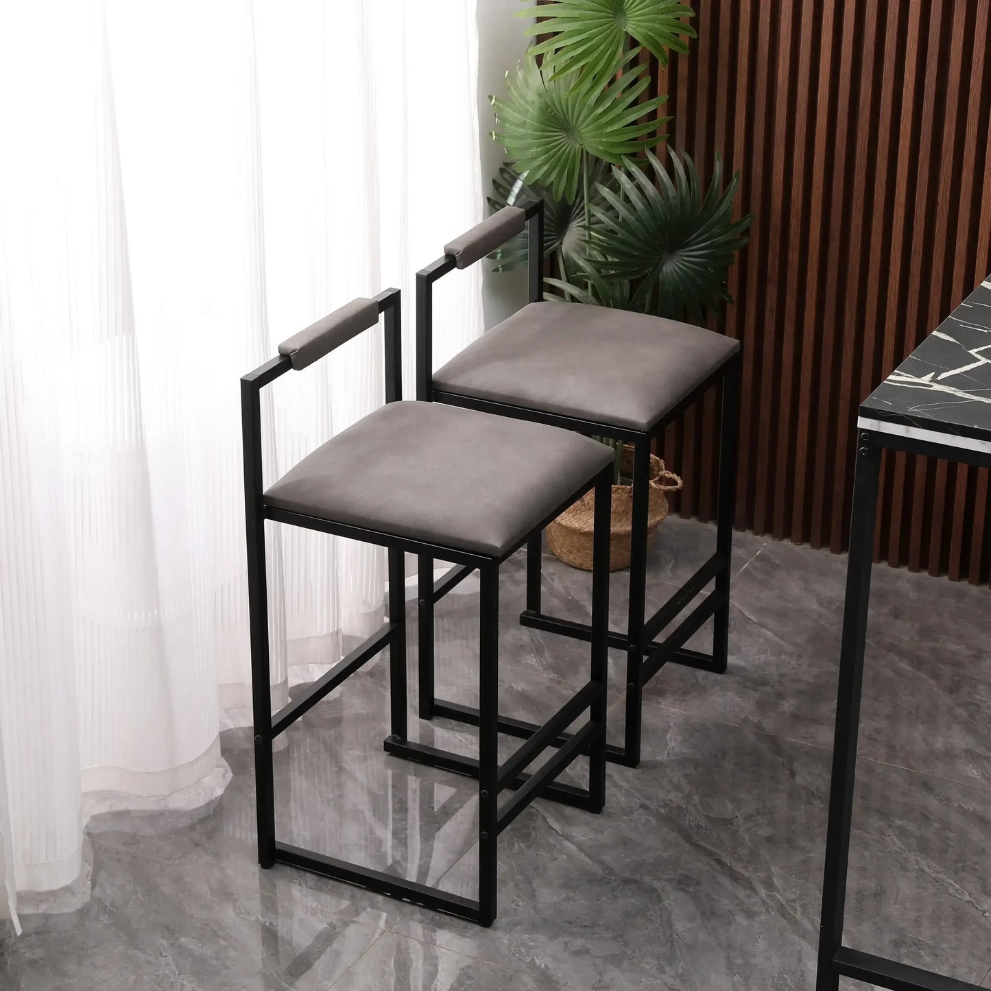 XMSJ.Counter Height Bar Stools Set of 2, Upholstered PU Barstools with Back, Modern Kitchen Island Chairs, Dining Room, Kitchen,