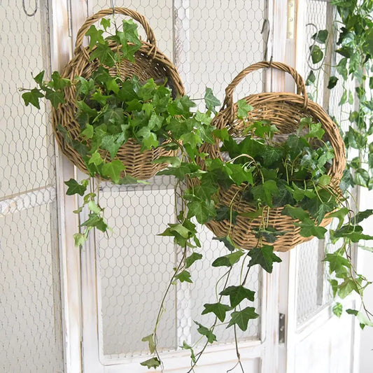 Wall Mount Rattan Basket Wicker Woven Flower Pot Garden Plant Storage Container Home Garden Indoor Outdoor Ornament