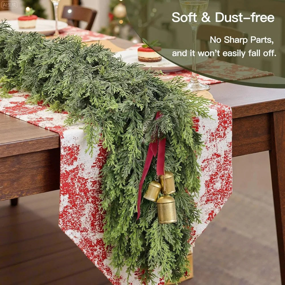 Thick and Soft Real-Touch Faux Cedar Pine Garland for Christmas, Ideal for Mantle, Fireplace, Porch, Outdoor Decorations