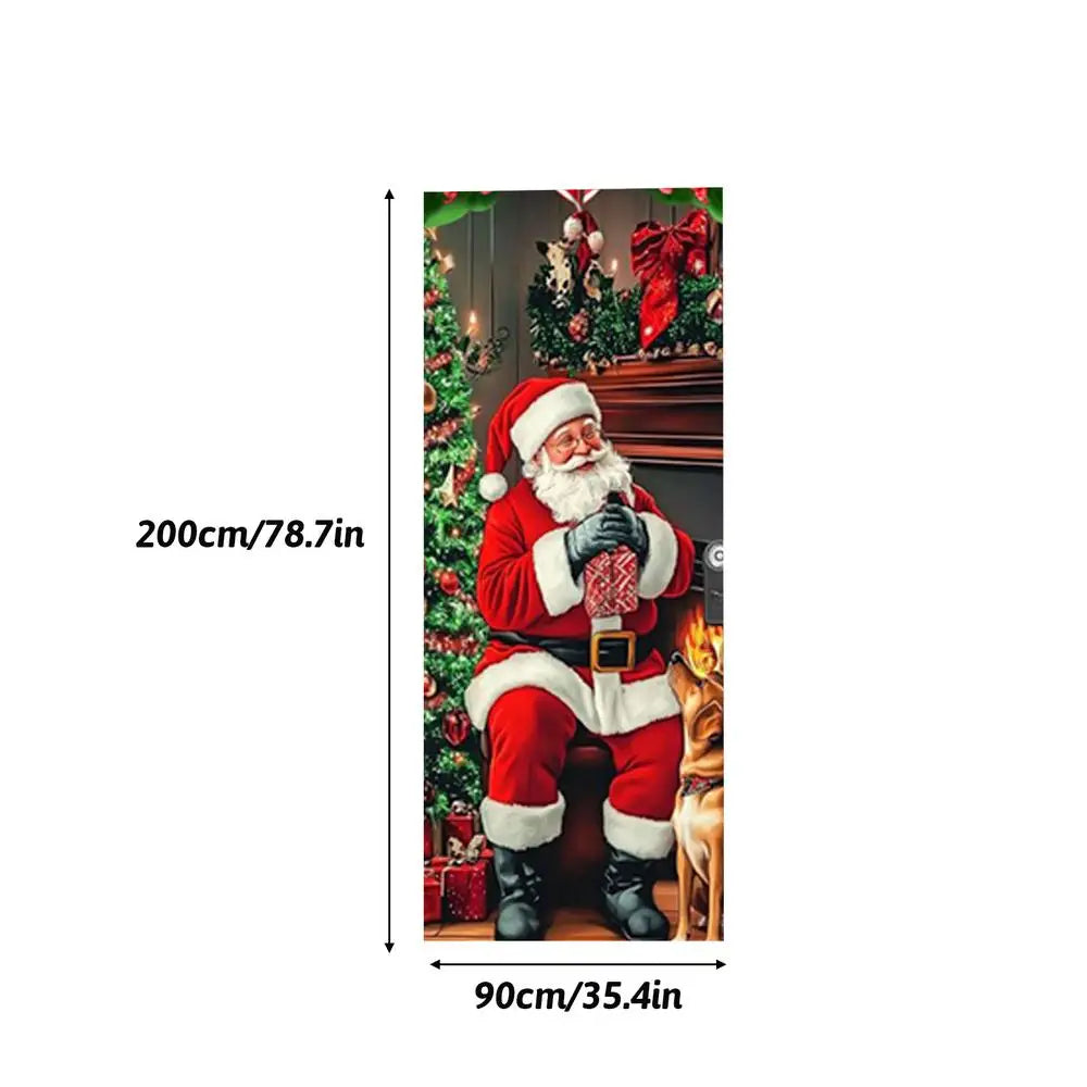 Christmas Door Cover Door Christmas Cover Santa Claus Puppy Door Cover Banner Window Door Cover Versatile Christmas Door Wrap