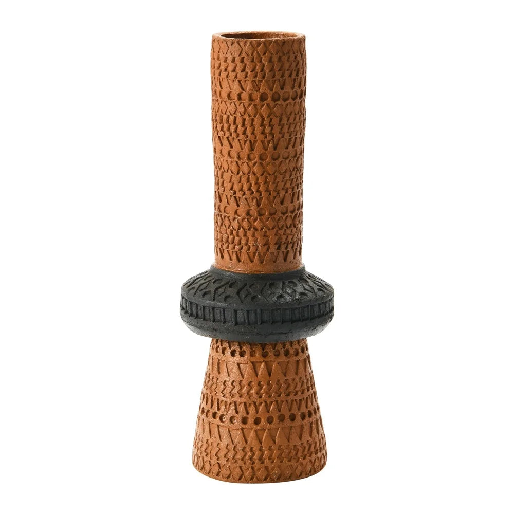Handmade Debossed Terracotta Vase Floral Plant Holder Boho Decor Creative Home Accent Unique Decorative Piece Dried Flowers