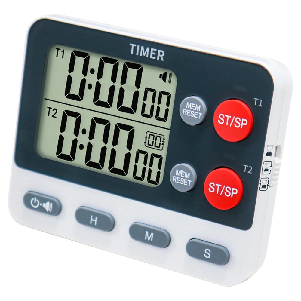 Dual Digital Timer Multifunctional Count UP/Down Timer with Memory Function Cooking Timer for Gym Office Laboratory