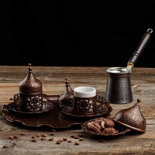 Hot-Sell!Turkish Greek Arabic Coffee Making and Serving Full Set with Cups, Saucers, Lids, Sugar Bowl