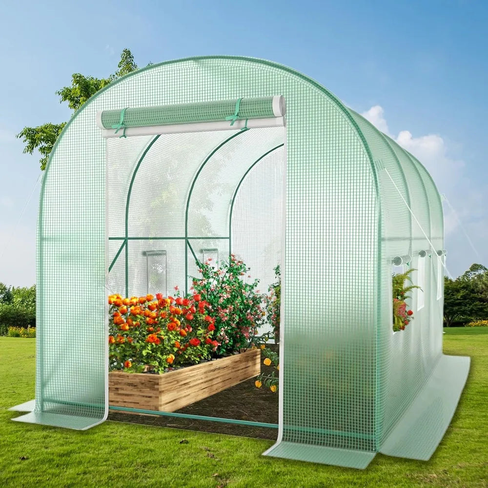 Walk-in Greenhouse, 12x7x7 FT Heavy Duty Tunnel Green House for Outdoors, Portable Green Houses for Outside, Winter Hot House wi