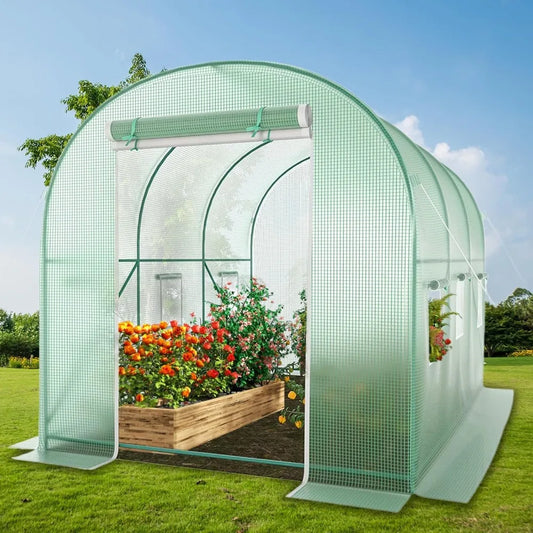 Walk-in Greenhouse, 12x7x7 FT Heavy Duty Tunnel Green House for Outdoors, Portable Green Houses for Outside, Winter Hot House wi