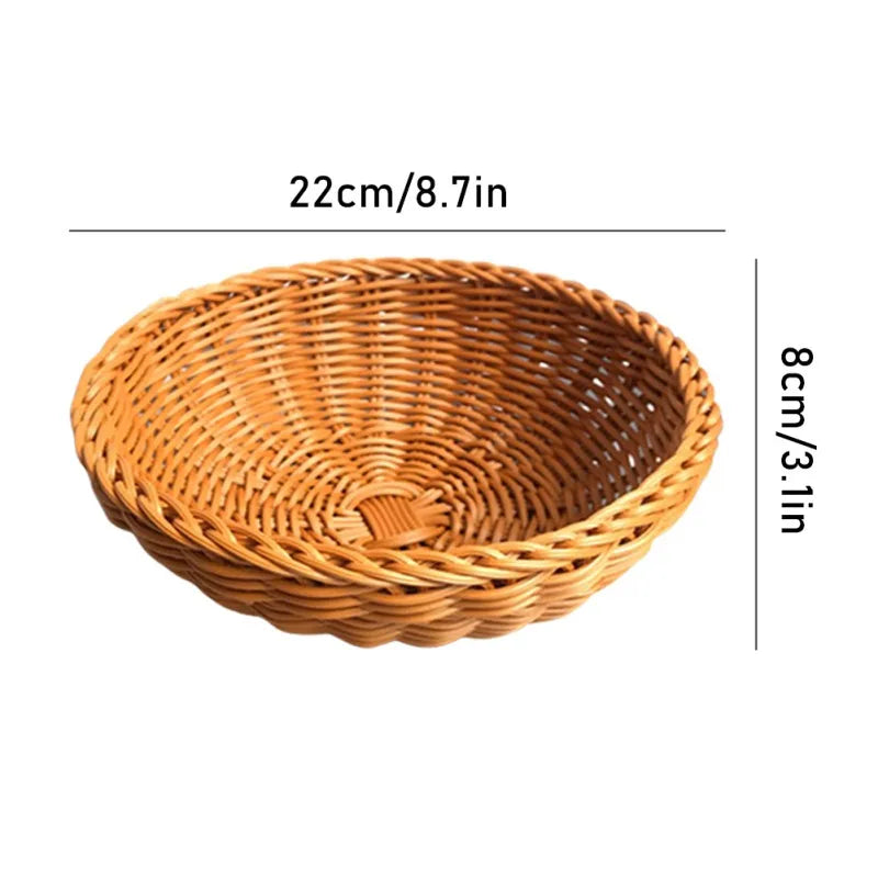 Natural Fruit Baskets Round Food Storage Bowl Decorative Rattan Wicker Serving Basket For Dessert Snacks Bread Baskets 22/25cm