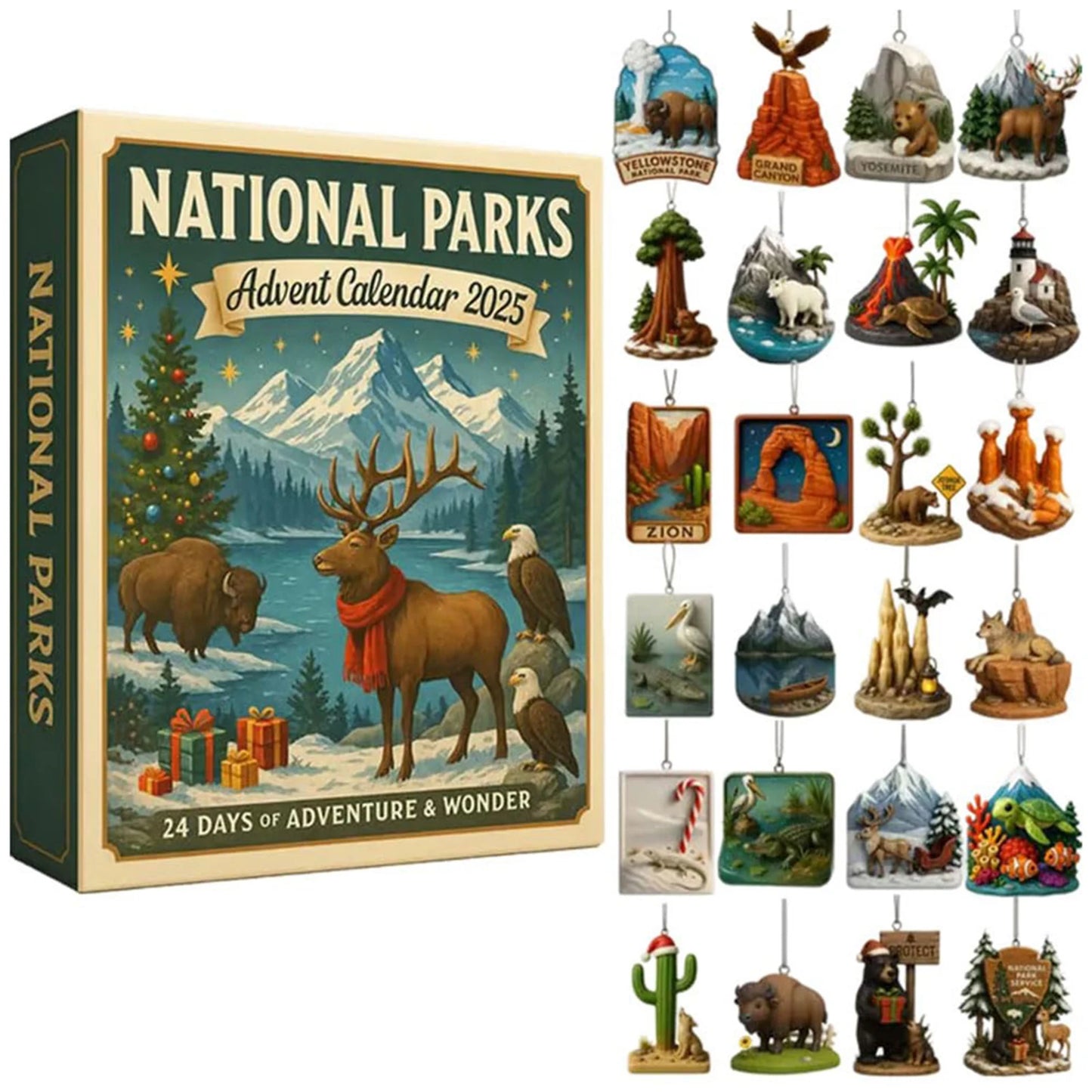 National Parks Advent Calendar 2025 Christmas Tree Ornaments Xmas Countdown Calendar Gift for Explorers and Nature Enthusiasts