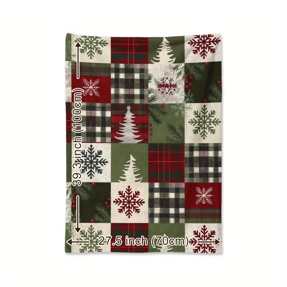 Cozy Christmas Blanket with Vintage Red Buffalo Check & Snowflake Design - Soft, Warm Flannel Throw for Naps, Camping, Travel
