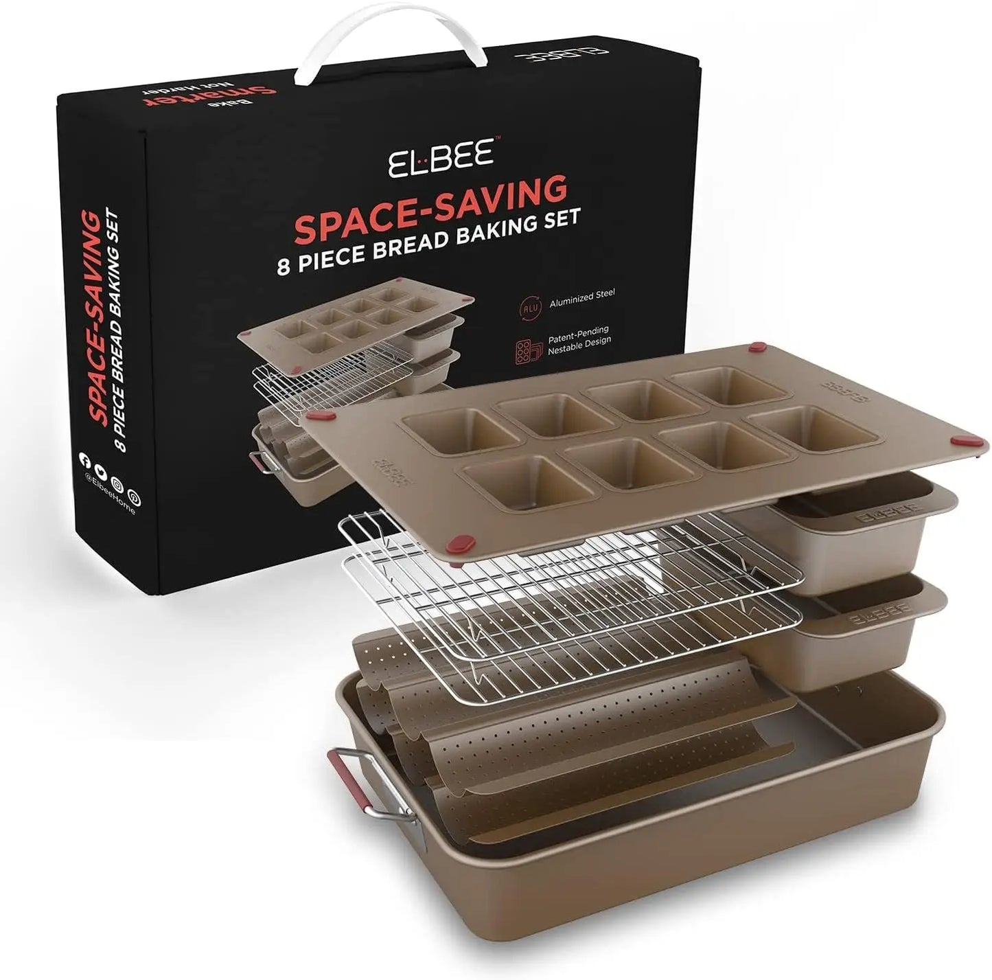 Home Set of 8Durable Non-Stick Carbon Steel Baking Bricks for Easy Storage