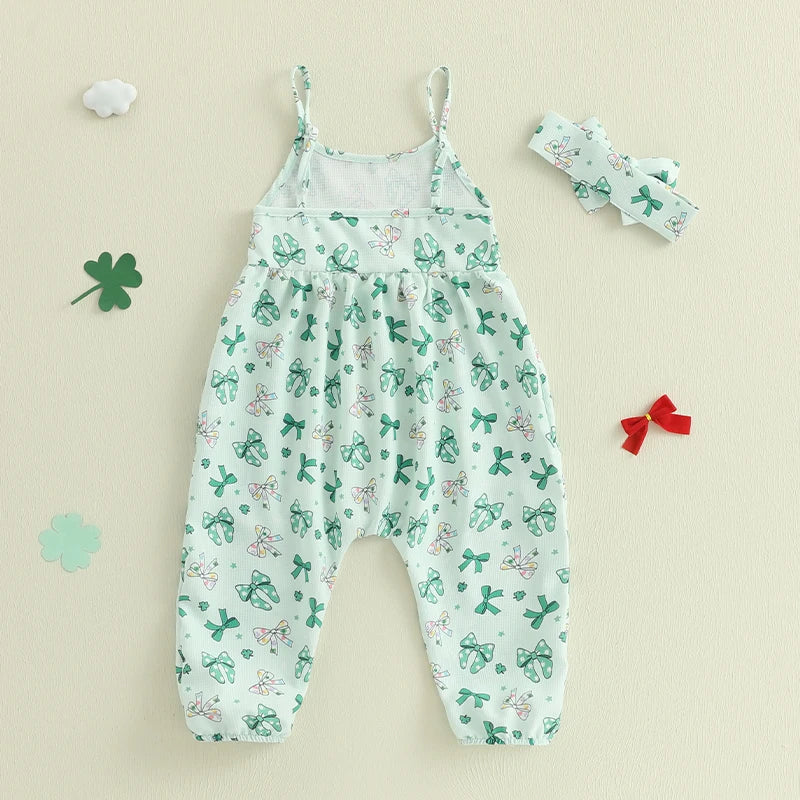 Toddler Boys St Patrick s Day Green Plaid Romper Suit with Bow Tie and Hat Set Irish Shamrock Print Jumpsuit