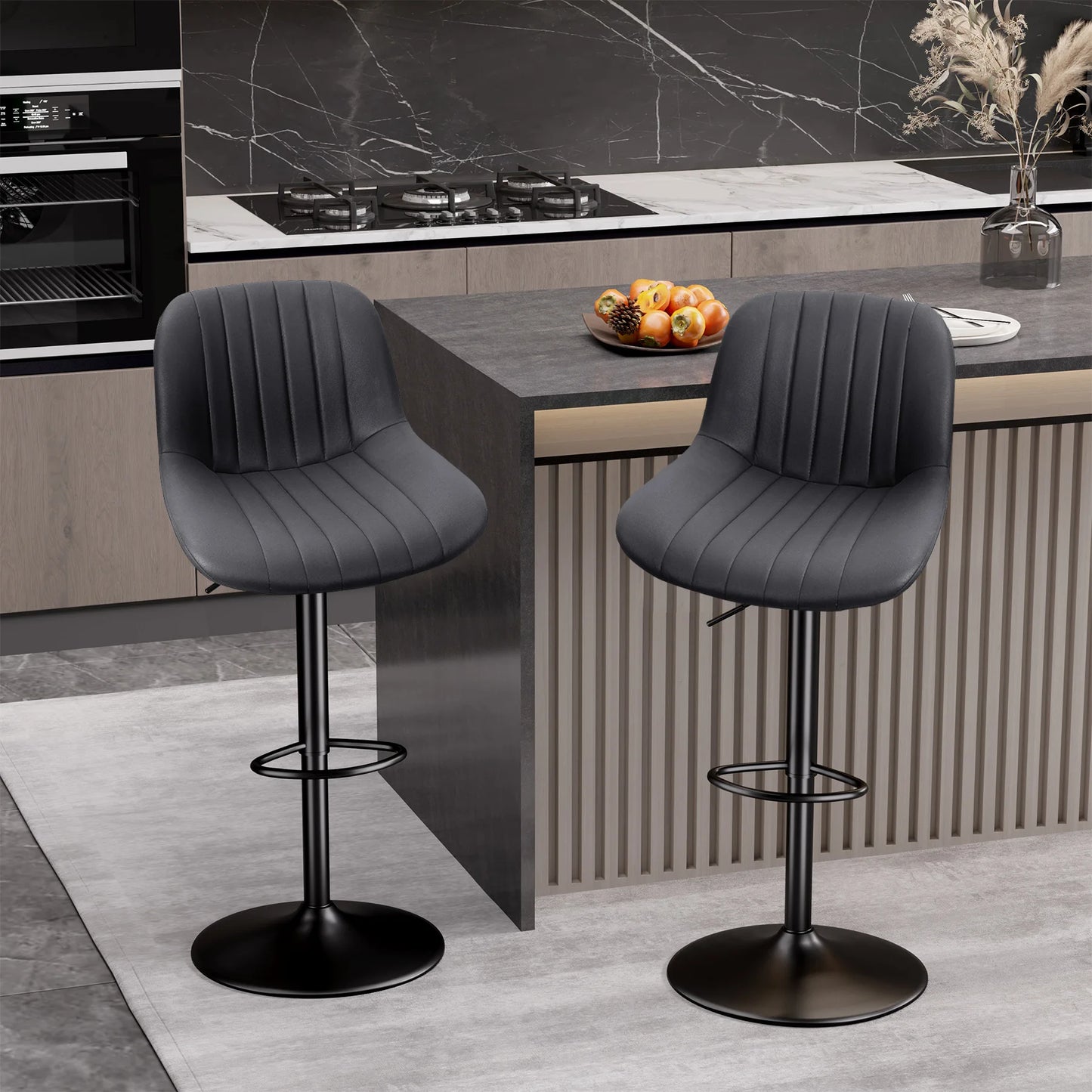 Bar Stool 2-Piece Set, Adjustable Modern Rotating Bar Stool with Backrest, Counter High Performance Fabric Island Chair