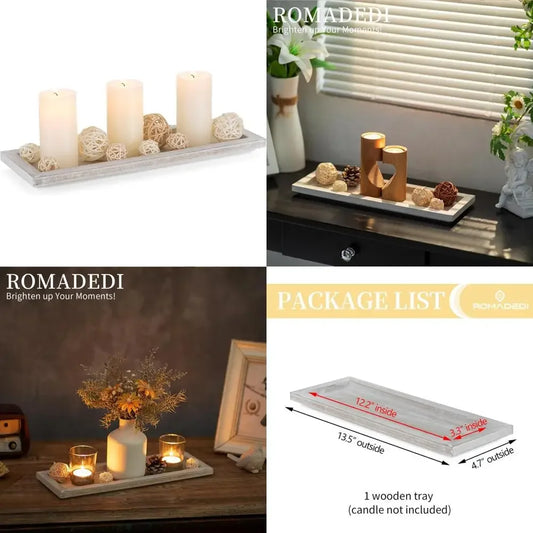 wooden decorative tray candle holder - 13.5 inch wood long narrow tray home decor small rustic farmhouse centerpieces trays for