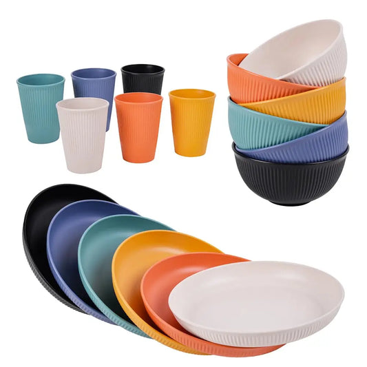 18Pcs Wheat Straw Dinnerware Sets, Unbreakable Dinnerware Set Kitchen Plates And Bowls Set Reusable Dishes Dishwasher And