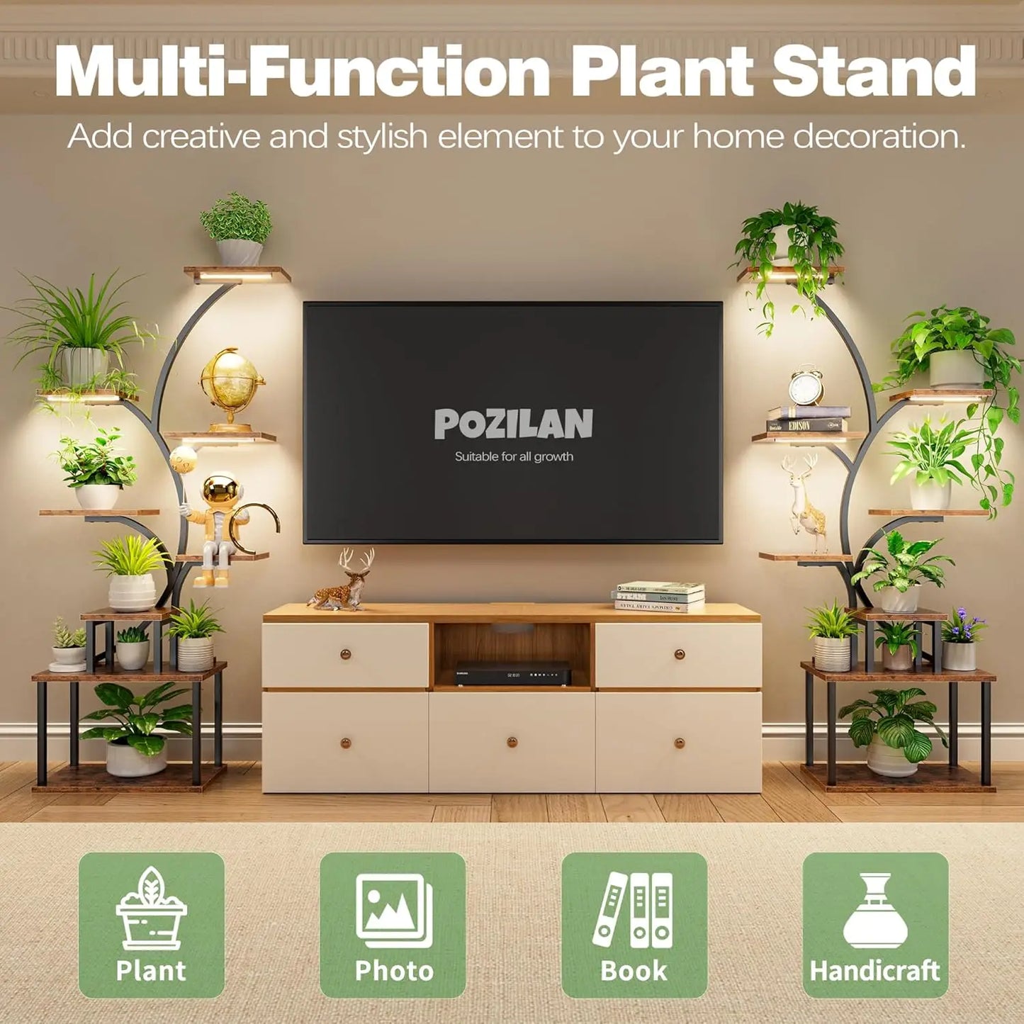 Plant Stand Indoor with Grow Light, 8-Tiered Tall Plant Stands for Indoor Plants Multiple, Metal Plant Shelf Display Rack Holder