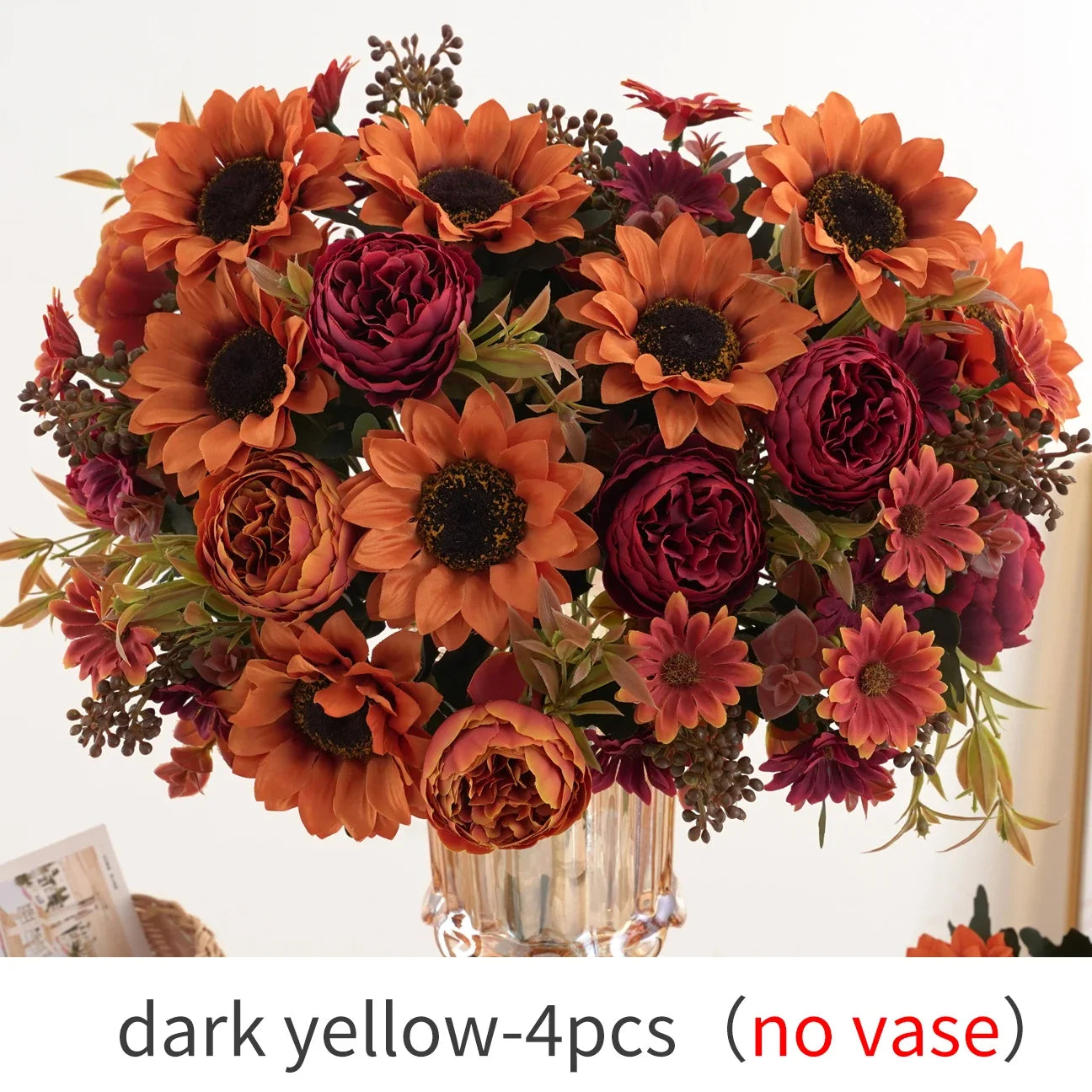 1/4Pcs Sunflowers peony Artificial Flowers Fall Summer Decor, Fake Fall Flowers Silk Faux Sunflower Bouquet Vines room decor