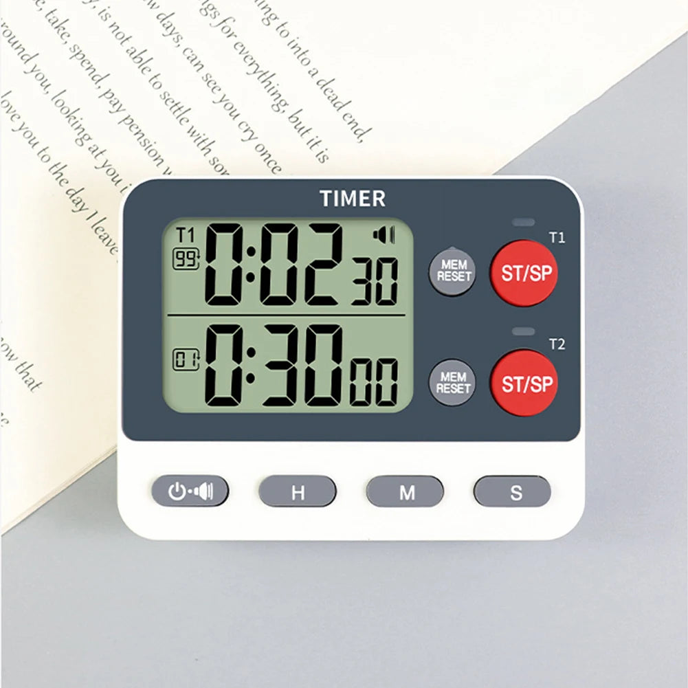 Dual Digital Timer Multifunctional Count UP/Down Timer with Memory Function Cooking Timer for Gym Office Laboratory