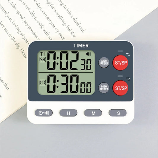 Dual Digital Timer Multifunctional Count UP/Down Timer with Memory Function Cooking Timer for Gym Office Laboratory
