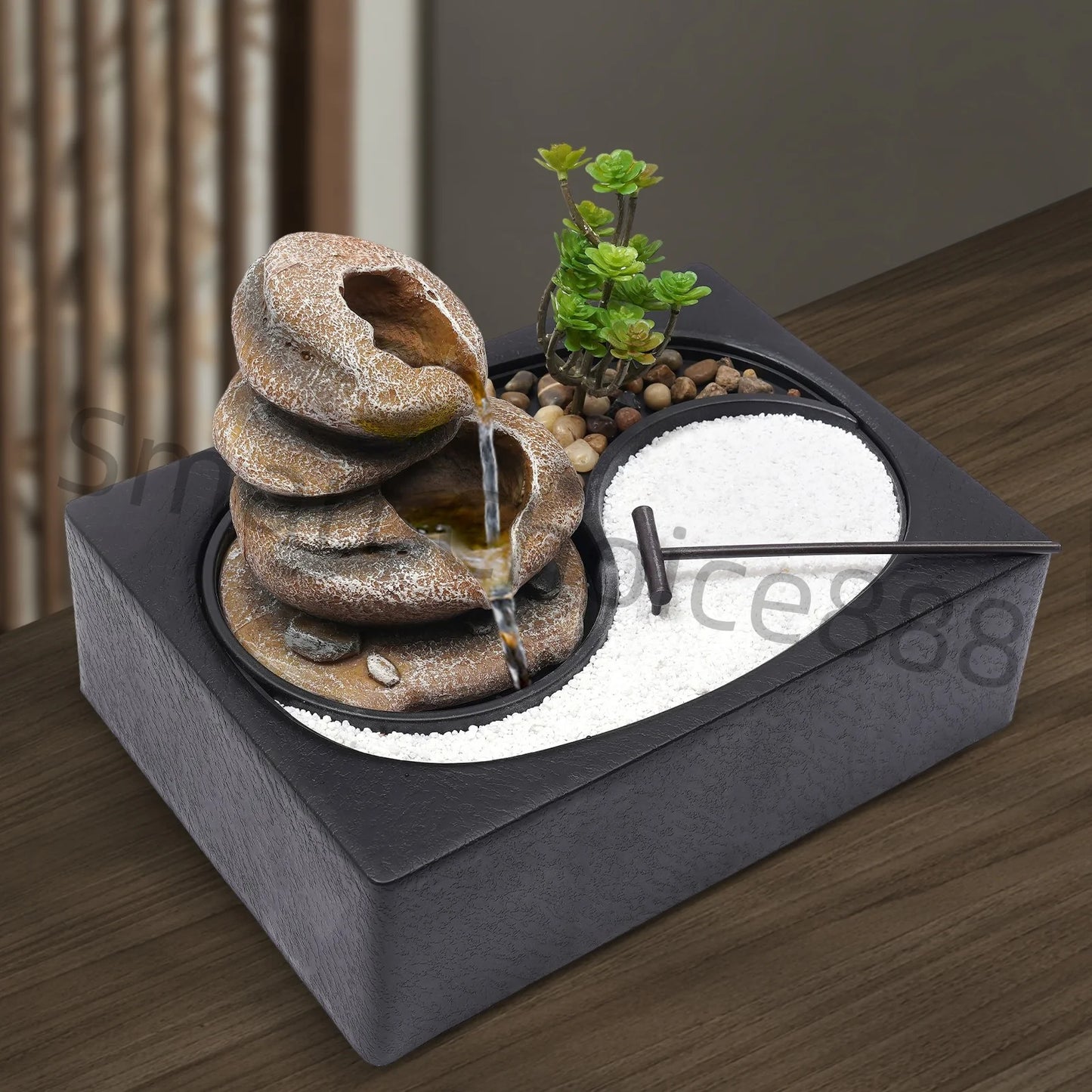 Indoor Relaxation Desktop Fountain Waterfall With Rockery Sand Garden Perfect for Office Home Bedroom Desk Decoration