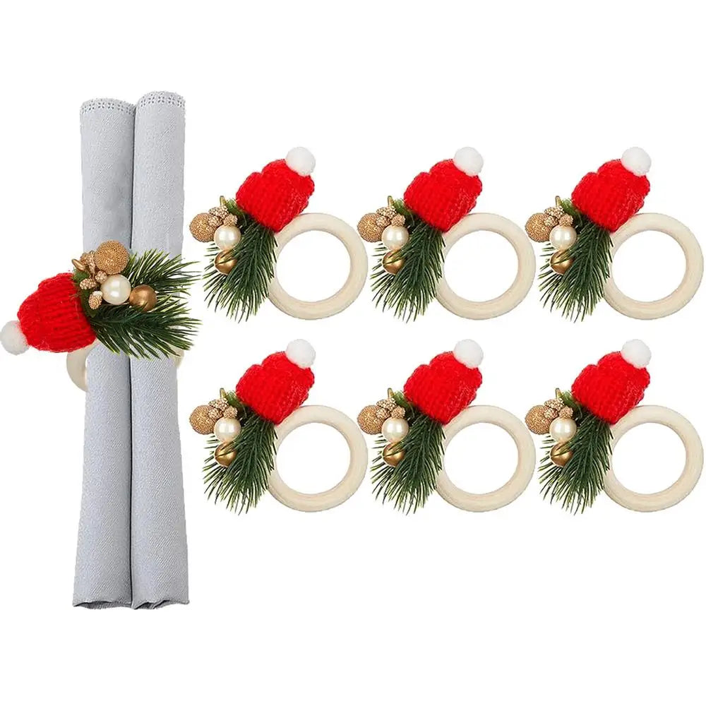 Christmas Napkin Holder Rings Party Dinner Table Decor Napkin Rings Christmas Hat Scarf Pine Needles Napkin Rings Set Of 6