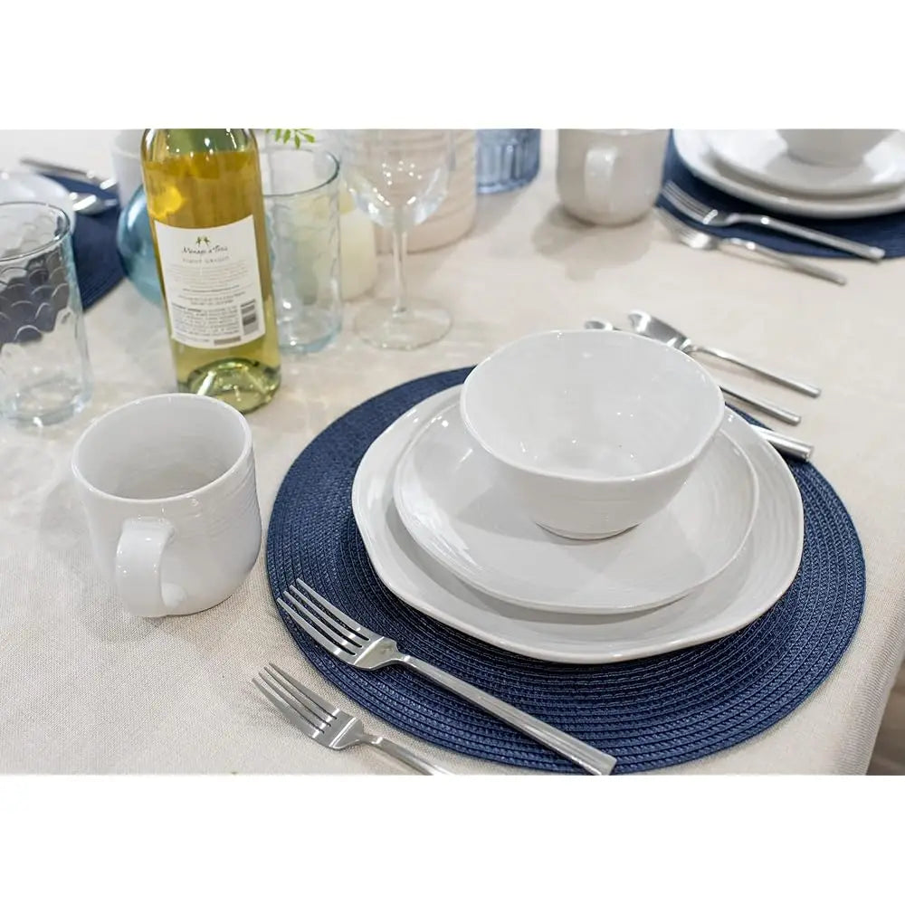 Reactive Glaze Farmhouse Rustic Boho Ceramic Stoneware Dinnerware 16 Piece Plate Bowl Mug Dish Set - Service For 4, Classic