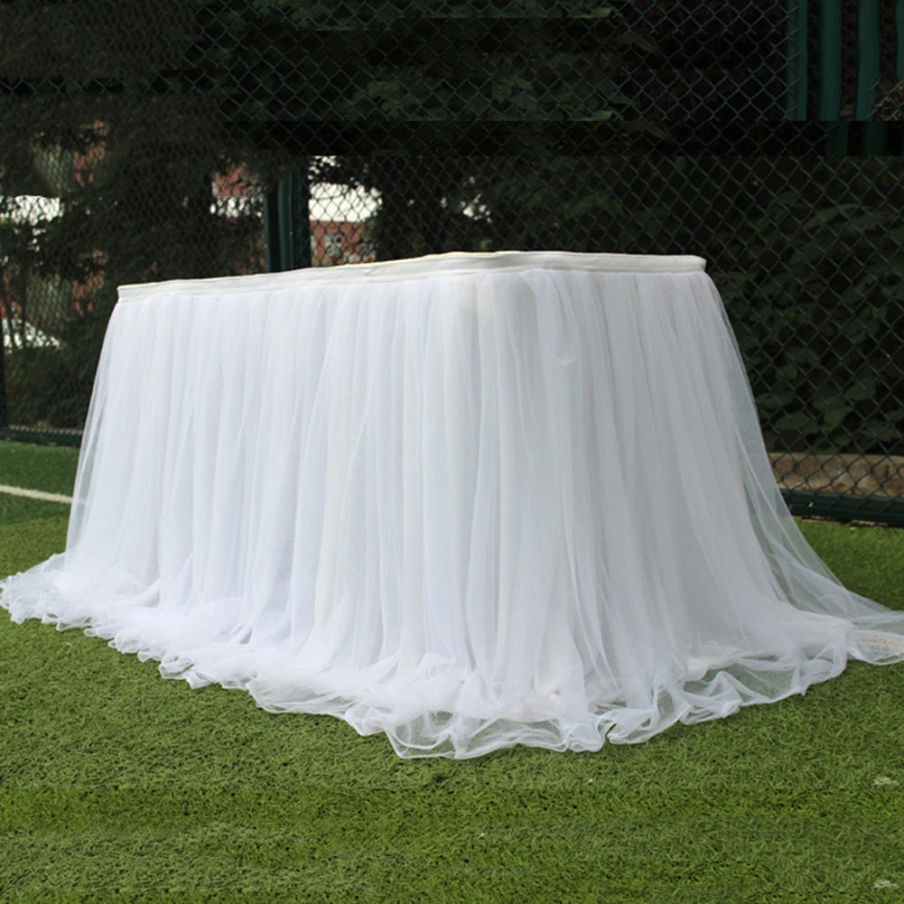 Tulle Table Skirt Elastic Mesh Tulle Tableware Tablecloth For Christmas Holiday Party Table Skirt Wedding Party Decor 100x75cm