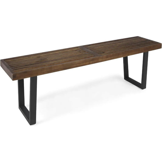 JOA Patio Dining Bench, Acacia Wood with Iron Legs, Modern, Contemporary, Dark Brown and Black