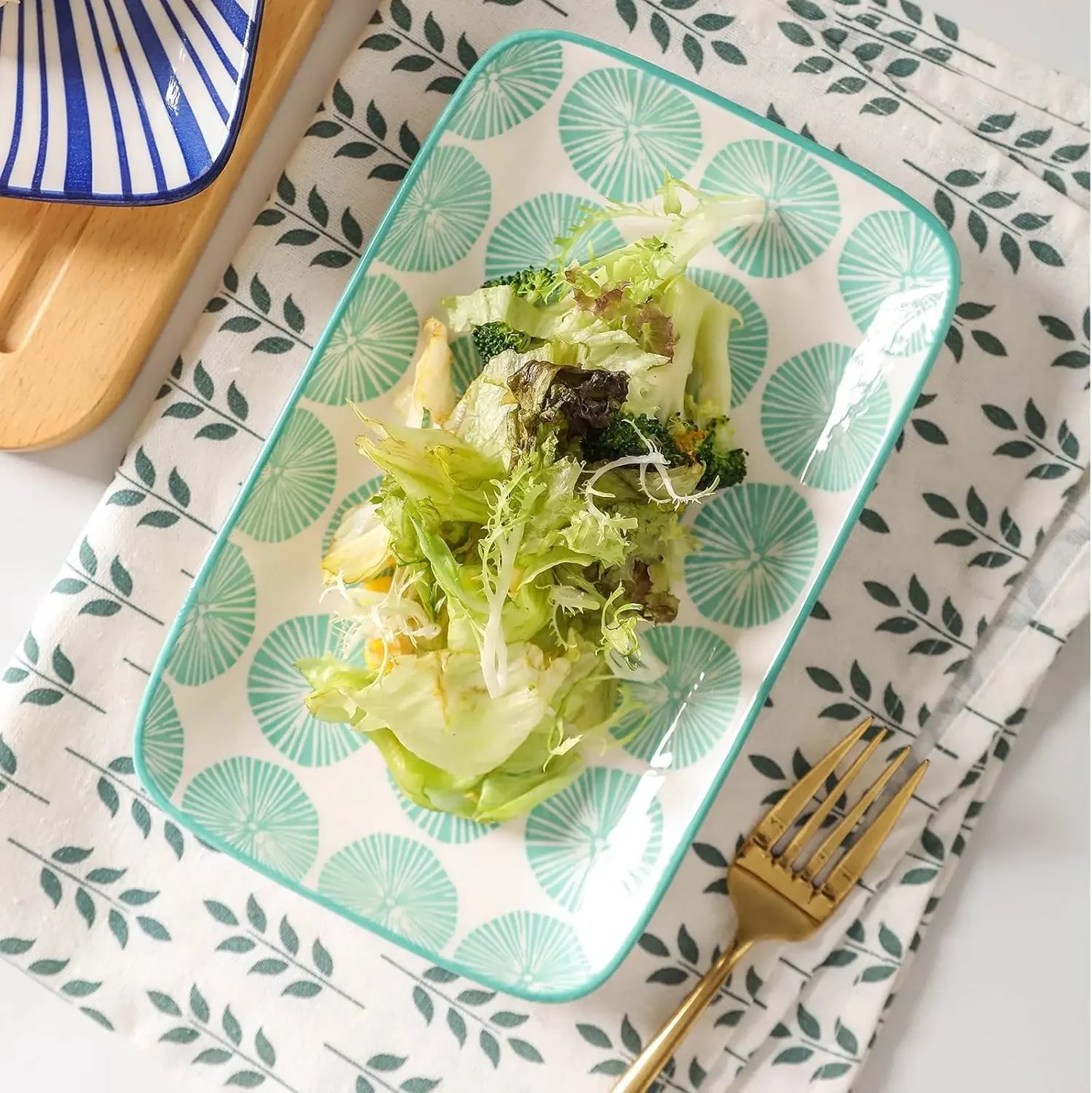 Ceramic 9.5 Inch Large Rectangular Salad Plates, Dinner Plates, Pasta Dessert Plates Serving Platters and Trays for Appetizer
