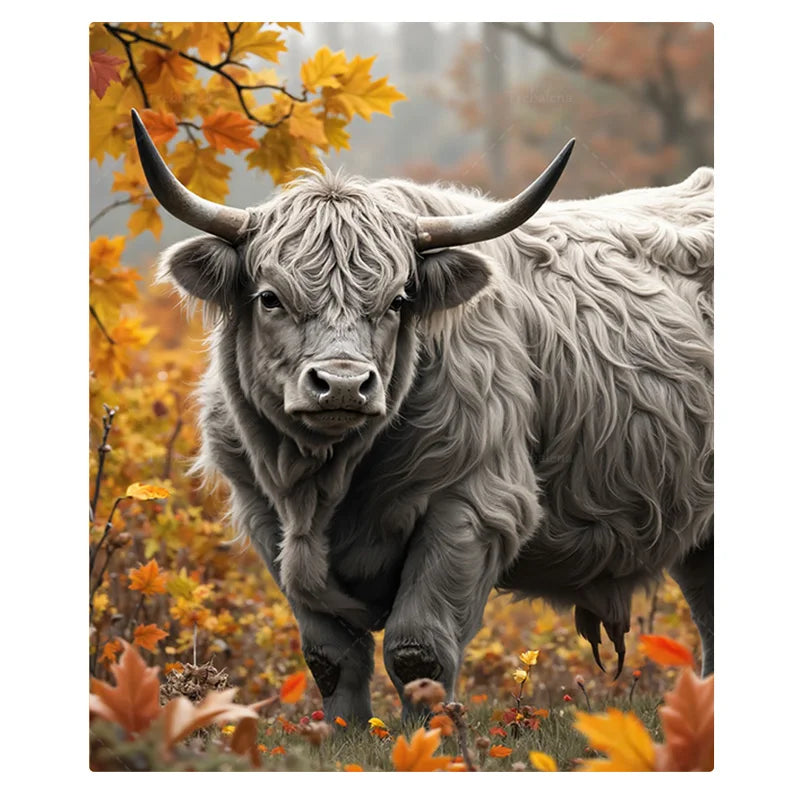 1pc Flannel Blanket Autumn Highland Cow Fleece Blanket - Cozy Fall Scene Throw