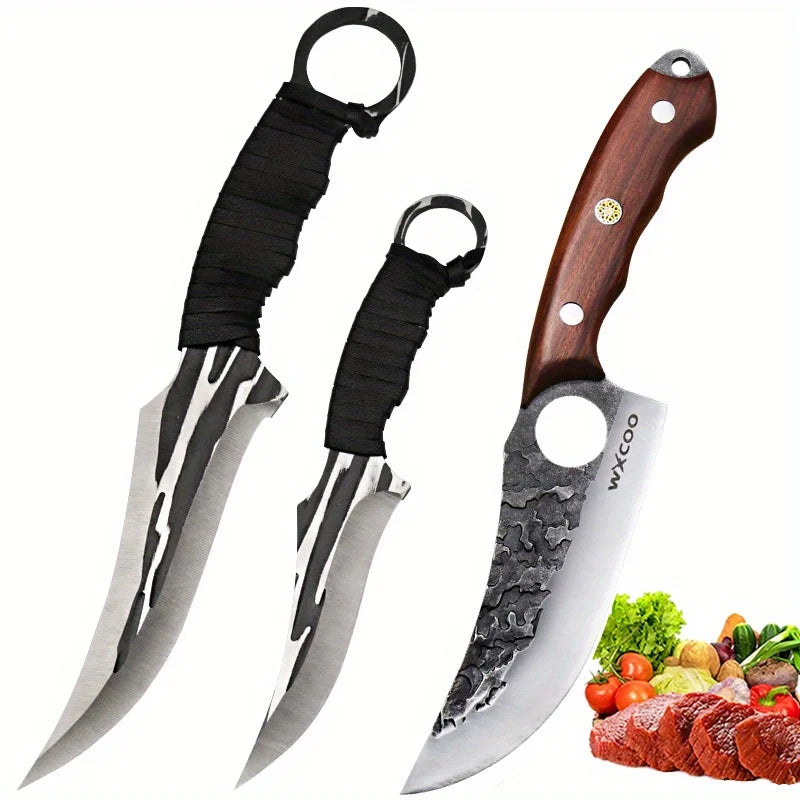 3PCS Kitchen Chef Knife Set Multipurpose Stainless Steel Butcher Boning Fishing Barbecue Utility Outdoor Cooking Knife