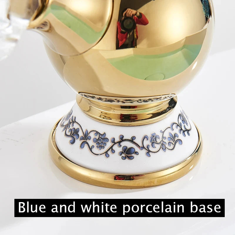 Wanmivezlo Luxury Europe Style Hot and Cold Water Basin Sink Faucet Deck Mounted Bathroom Faucet Gold Brass Crystal Handle